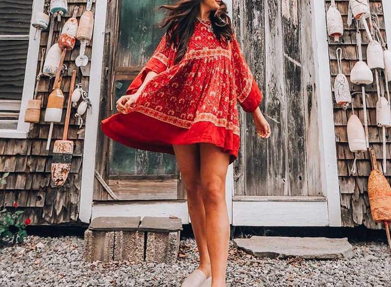 R.Vivimos Women's Summer Cotton Half Sleeve Casual Loose Bohemian Floral Tunic Dresses (XL, Red) - Image 4